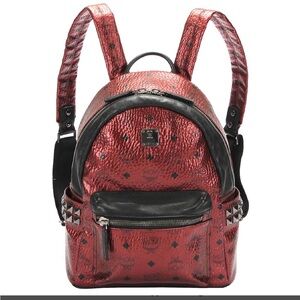 MCM metallic Red and Black Logo Patterned backpack